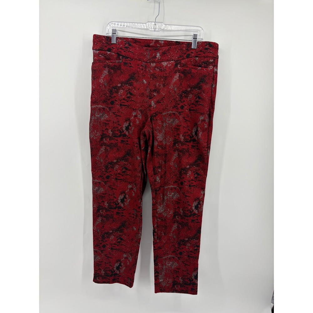 Chico's Womens 2.5R 14R Red Black Marble Print Pull On Cropped Tapered Pants